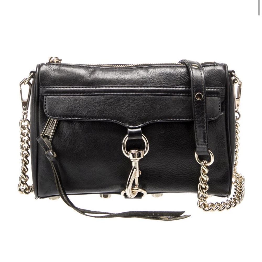 Rebecca Minkoff Black Leather Crossbody Bag with Silver Chain